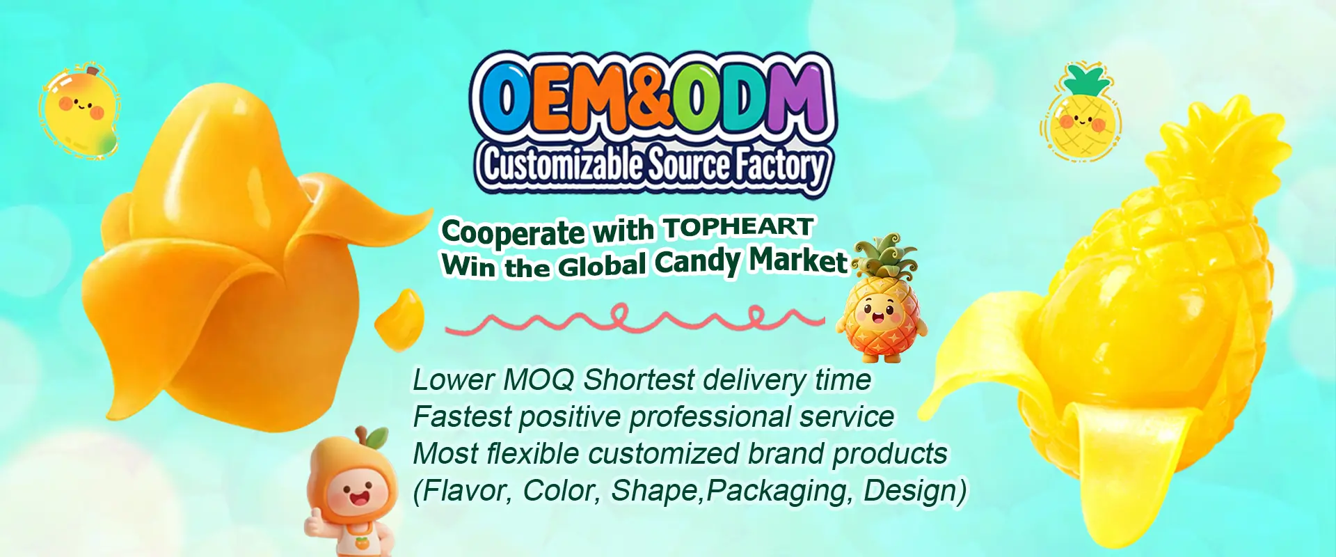 Pineapple and mango flavored gummy candy banner